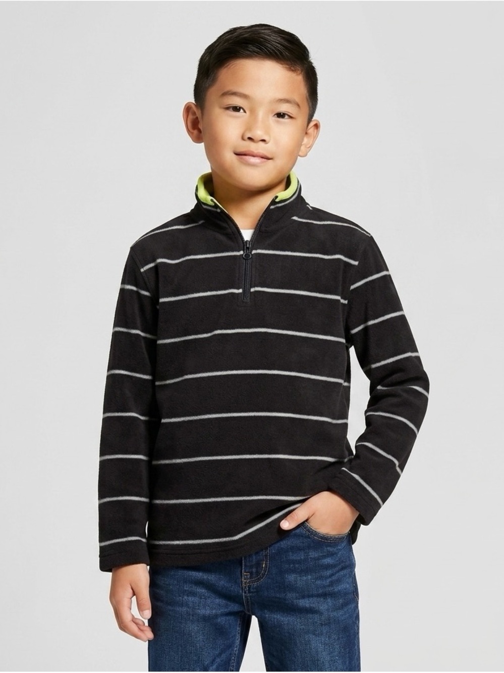 OLD NAVY Boys Striped Fleece Quarter Zip Long Sleeve Green Collar Sweater Size M